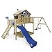 WICKEY Spielturm Klettergerüst Smart Coast mit Schaukel & blauer Rutsche, Outdoor Kinder Kletterturm mit Sandkasten, Leiter & Spiel-Zubehör für den Garten